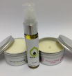 kit massage sensuel Caramel, avec 1 bougie de massage 100% vgtale, 1 huile de massage 100 vgtale ,1 beurre de Karit